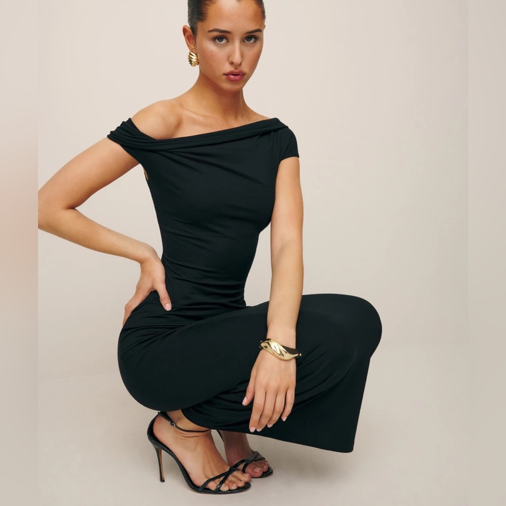 Reformation Black One-Shoulder Midi Dress - Picture 3 of 13